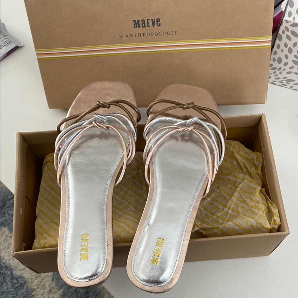 Anthropologie Women's Silver and Tan Sandals